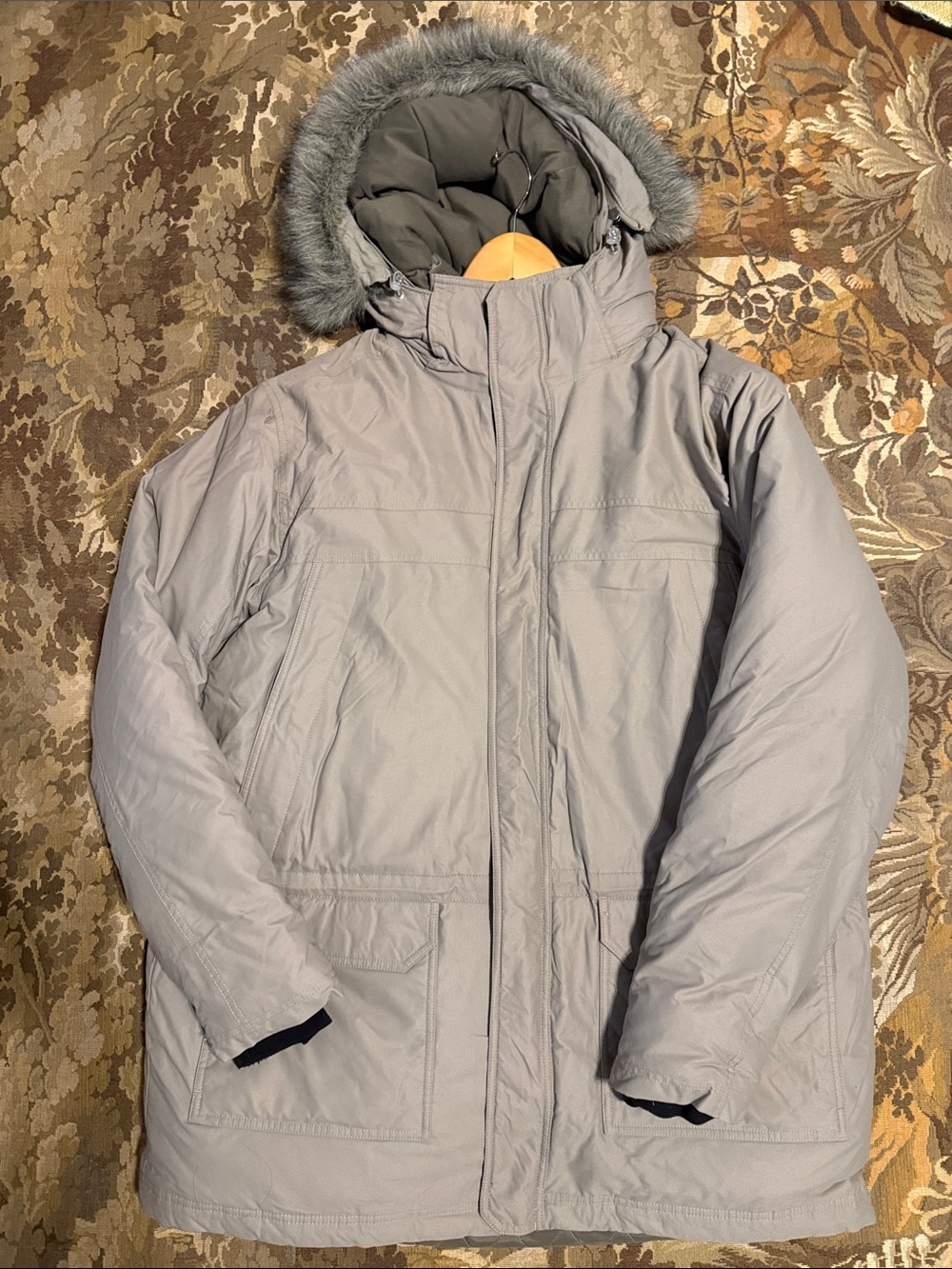 L.L. Bean Light Gray Men’s Parka with Goose Down and removable hood